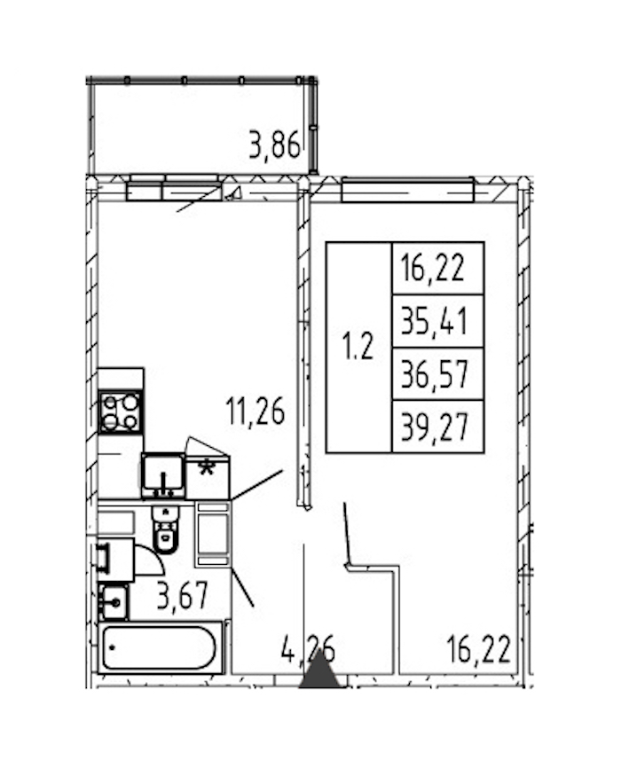 1-комнатная квартира 35.41 м², 8/12 эт., ЖК «Полис ЛАВрики»